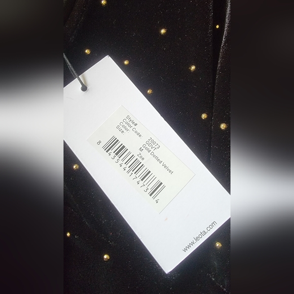Mid-length sleeve V-Neck black velvet Leota gold dotted dress, size M - Picture 2 of 2